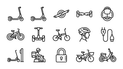 Electric Scooter, Bicycle, and Personal Transport Icons: Urban Mobility Vector Set © Siam