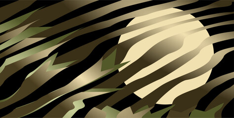Abstract military camouflage background with full moon silhouetted by wavy lines © su