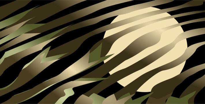 Abstract military camouflage background with full moon silhouetted by wavy lines
