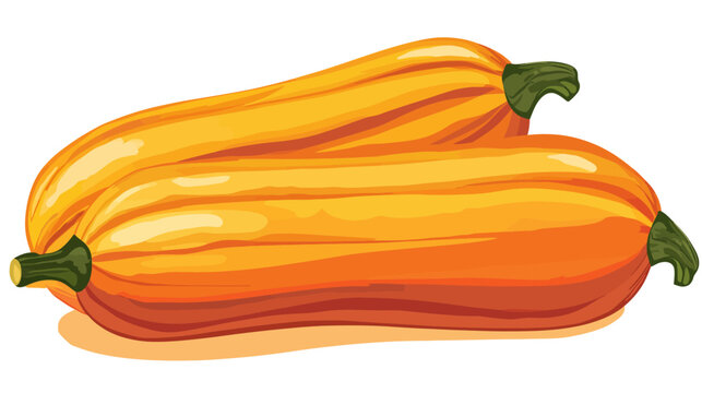 Bright orange squash with curved ridges and green stems on a pale gray backdrop