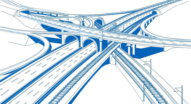 Complex highway interchange with overpasses and underpasses designed for efficient traffic flow and transportation