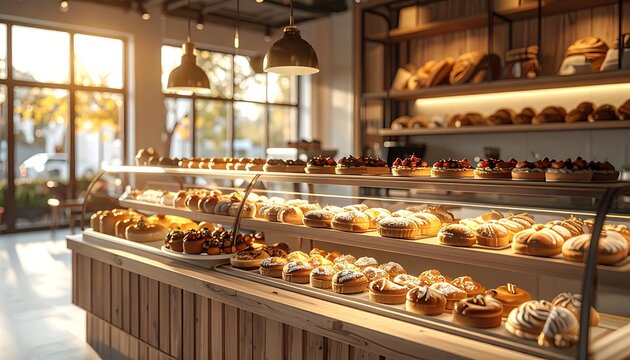A bakery display case filled with assorted pastries and donuts (2)