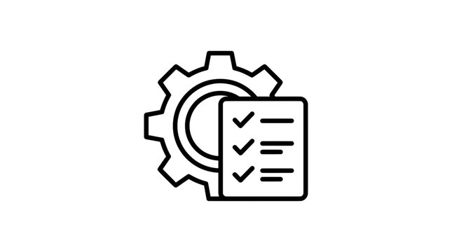 Business management icon with gear and checklist for workflow optimization and task planning