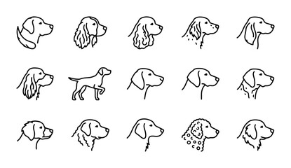 Obraz premium Minimalist Dog Breed Icons, Simple Outline Pet Portraits, Vector Set of Canine Silhouettes