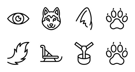 Husky Dog Icons Set, Animal Symbols, Pet Graphics, Winter Sport Elements, Vector Art © MmImran