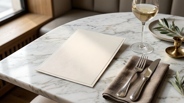 A beautifully set table with a glass of wine and silverware