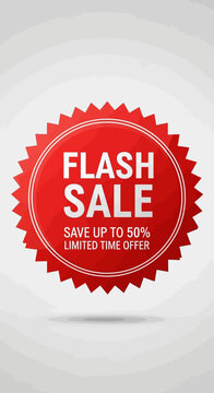 Flash Sale Red Badge, Save Up to 50%, Limited Time Offer, Discount Promotion