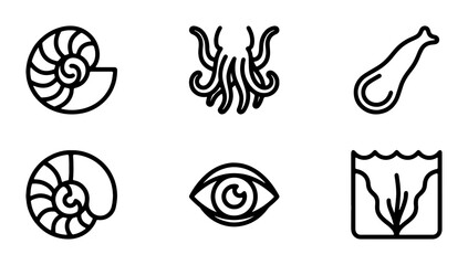 Ocean Life Icons Set, Marine Biology Vector Graphics, Nautical Symbols Collection © Robiul