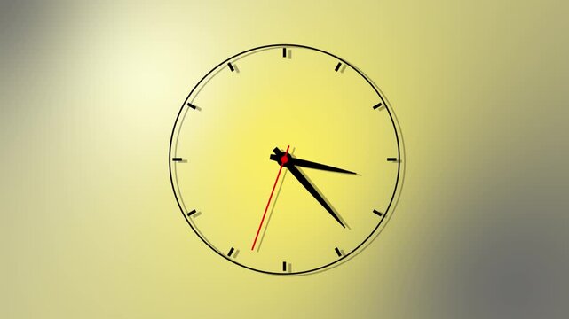 clock animation.  1 hour clock hands rotation animation, time passing by, gradient background