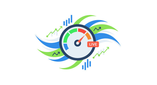 Business Performance Meter with Growth Charts and Live Indicator