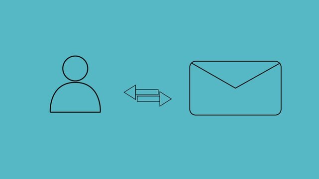 Email icon animation on cyan color background. receive message icon success concept