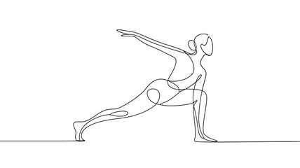 Fototapeta premium Woman in extended side angle yoga pose, continuous line