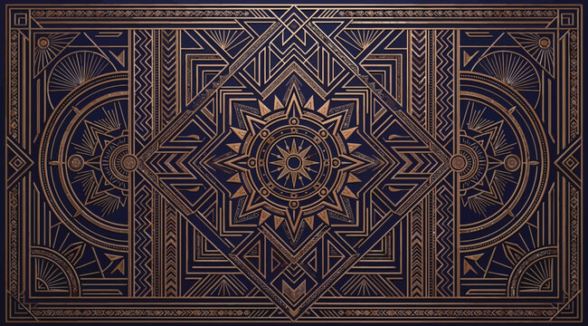 Art deco gold geometric pattern on dark background