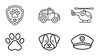 Police Dog Icons, Paw Print Badge, Patrol Car, Helicopter, K9 Officer Hat, Vector Graphics Set © Sabbir