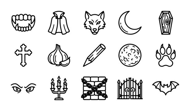 Gothic Vampire Icons, Halloween Symbols, Spooky Vector Elements for Dark Themes