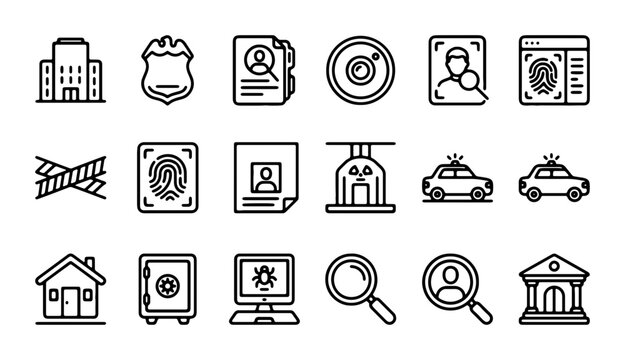 Crime Scene Investigation Icons, Police Detective Icons, Forensic Evidence Vector Set