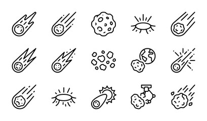 Meteorite Icons Set, Space Objects Vector Graphics, Cosmic Phenomena Line Art, Astronomy Symbols Collection © Kawsar