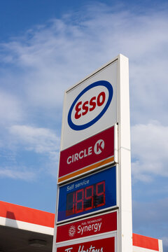 Toronto, Canada - May 19, 2026: Esso gas station sign with Circle K and Tim Hortons branding