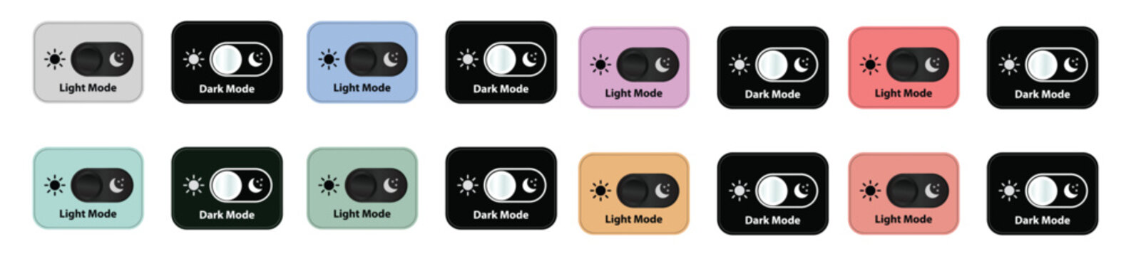 Collection of Light and Dark Mode Toggle Switches in Multiple Colors