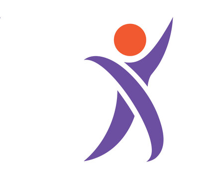Stylized human figure with outstretched arms and orange circle head abstract background