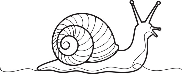 A black line drawing of a snail on a moving slowly © Sabrina