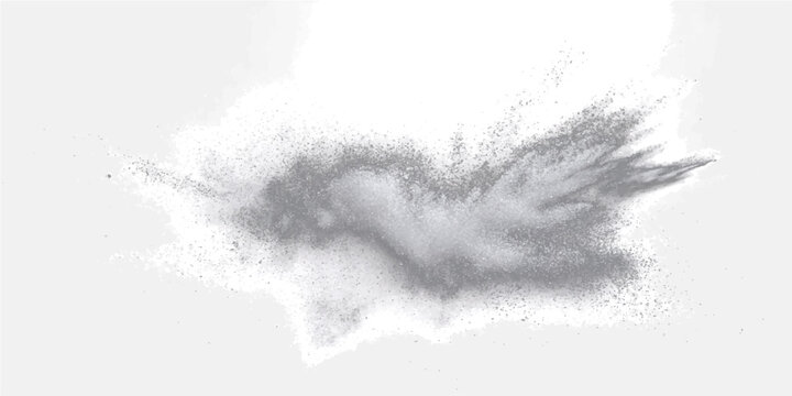 Explosion fine powder, particle cloud bursts across, ephemeral burst, transient creation.