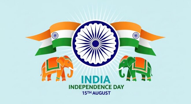 India independence day celebrations on august 15th with elephants and flag