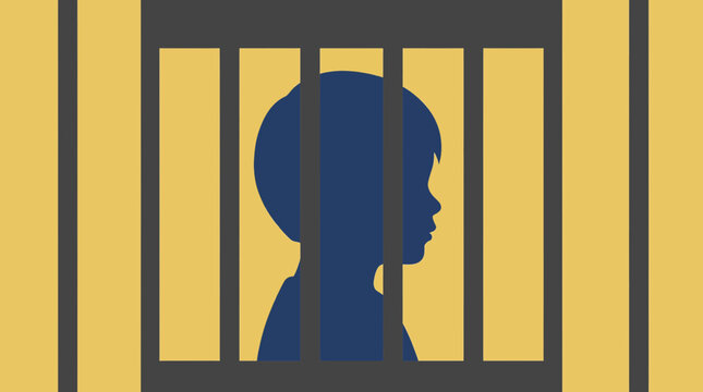 Child Silhouette Behind Prison Bars Symbolizing Entrapment