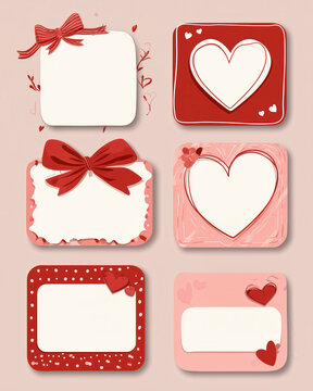 Set of romantic frames with hearts