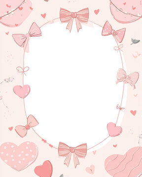 Pink round frame with hearts and bows