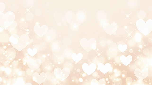 Light festive background with glowing hearts