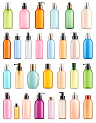 Obraz premium A collection of colorful cosmetic bottles on a white background