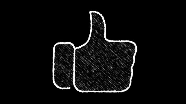 Animated thumbs up doodle icon with an authentic handcrafted chalk shading texture. Includes a transparent alpha channel, ideal for video overlays promoting likes and approvals.