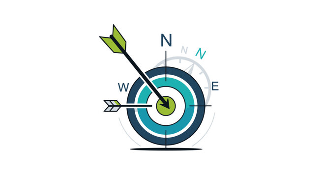 Target with arrow, compass and cardinal directions, goal achievement, business strategy, success concept