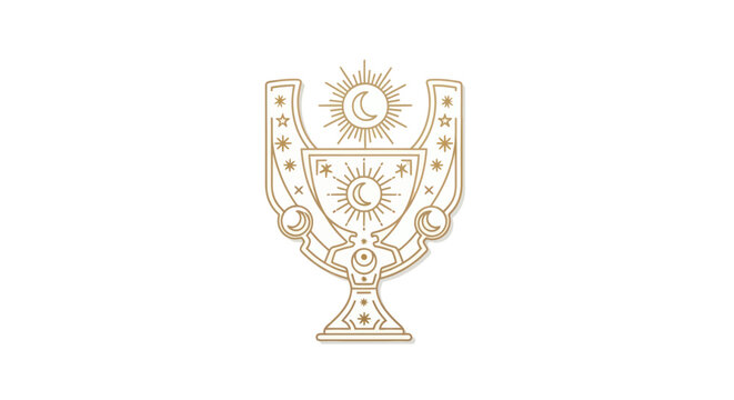 Esoteric Golden Chalice with Sun, Moon, Stars and Celestial Symbols