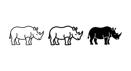 Rhino Icon Set: Bold Silhouette, Outline, and Filled Vector Graphics for Wildlife and Safari Themes © Laboni