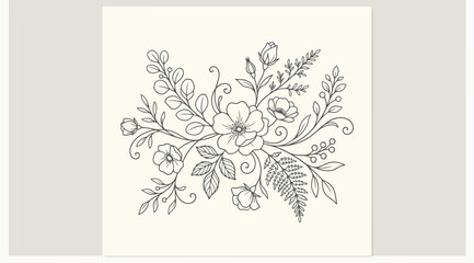 Handdrawn botanical floral arrangement with wildflowers, leaves, and ferns © S.Siam