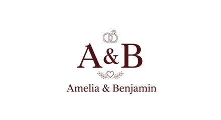 Obraz premium Elegant A and B Monogram with Crown and Hearts for Wedding or Couple Branding.