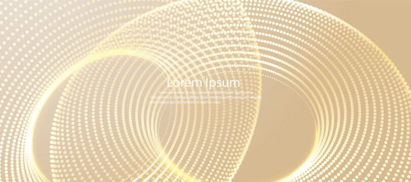 Golden torus shape made of dots with lorem ipsum text abstract background.