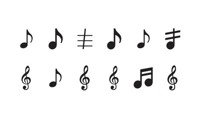 Fototapeta premium Assortment of musical notes and symbols on transparent background for design.