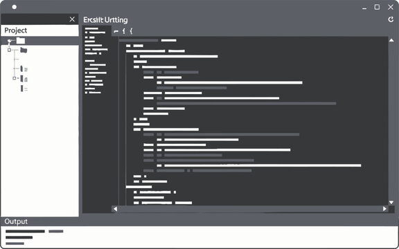 Software interface shows a dark mode code editor with structured file directories and syntax highlighted text for professional programming projects.