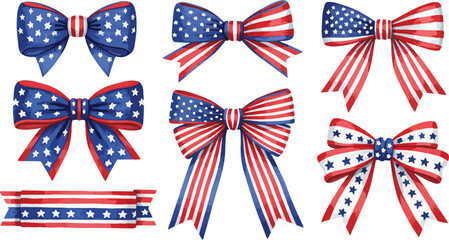 Fototapeta premium Patriotic bows in red white and blue colors for independence day decorations and accessories