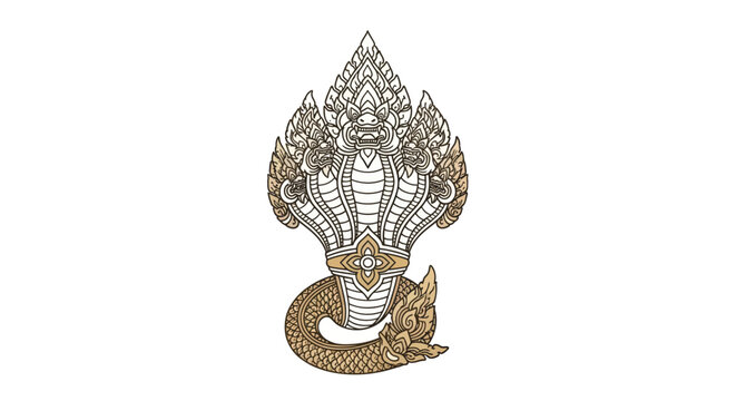 Mythical Naga Serpent Emblem, Five Heads, Asian Folklore Creature, Tattoo Design