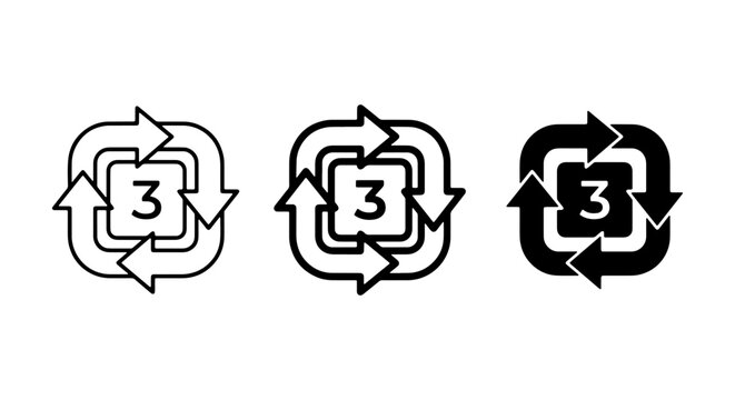Recycling Symbol 3 Plastic Resin Identification Code Icons, Vector Set, Environmental Sustainability Graphics