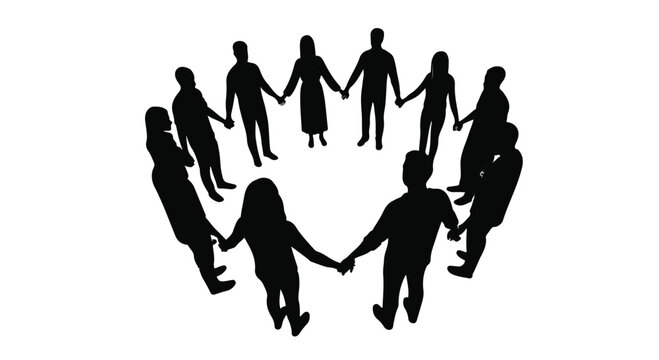 Diverse group of people holding hands in a circle, symbolizing unity and community.