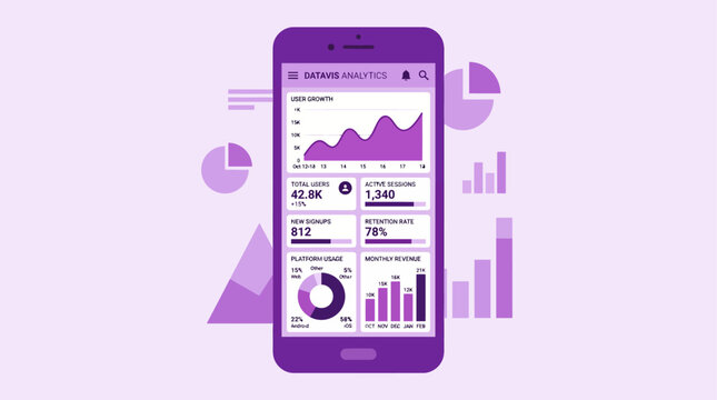 Mobile phone with infographic on screen.