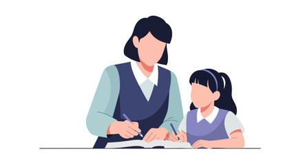 Obraz premium Teacher helping student with schoolwork at a desk.