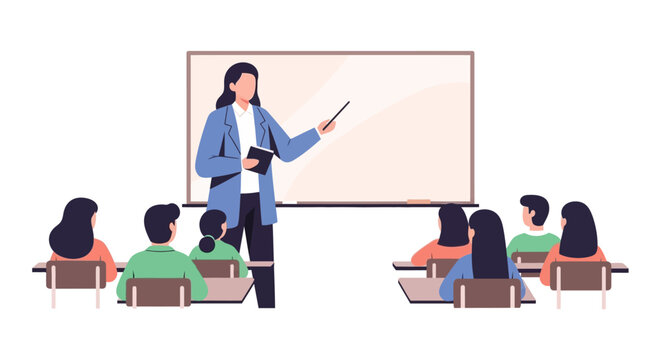 Teacher instructing students in a classroom with a whiteboard 1.
