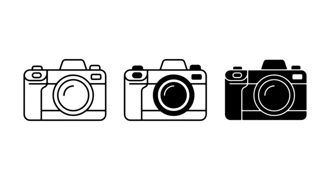 Camera Icons Set: Vintage DSLR, Modern Mirrorless, Retro Film Cameras, Vector Graphics for Photography and Media