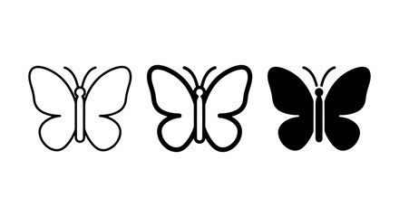 Butterfly Icons Set: Simple Outline, Bold Line Art, Solid Silhouette Vector Graphics for Nature and Design Projects © Jannatul